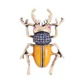 Vintage gouden vliegend hert broche speld met blauwe kristallen en geel emaille - Gele en Blauwe Kever (D3-4-6858)
