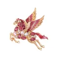 Elegante Pegasus broche met roze kristallen en rood emaille op een gouden afwerking - S3-2-8536