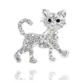 Schattige zilverkleurige kattenbroche met fonkelende strassteentjes en kleine zwarte ogen - Stijl 31 (Zilveren lopende kat met volledige strass)