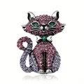Schattige kattenbroche met roze en paarse strass-stenen voor kledingaccessoires - Stijl 26 (Roze en paarse strass kat met vlinderdas)