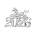 Zilverkleurige speld voor het jaar van het paard 2026 met fonkelende strassteentjes. - S3-2-8549