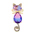 Schitterende kattenbroche met paars verloopkristal en gouden strik voor dameskleding - Stijl 27 (Verloop kristal kat met strik)