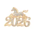 2026 Jaar van het Paard speld met fonkelende steentjes in gouden kleur - S3–3–8550