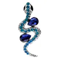 Vintage zilverkleurige slangenbroche met koningsblauwe kristallen en turquoise strassteentjes - Stijl 23 (Zilver Blauwe Stenen)