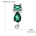 Creatieve schattige kattenbroche met groene kristalfacetten, zilveren finish, 4,1 cm - Stijl 28 (Donkergroene edelsteen kat met strik)