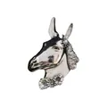 Elegante zilveren paardenhoofd broche met verfijnde bloemdetails en een kleine parel - Zilveren Parel Paardenkop (S0-4-8304)