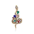 Unieke vintage slangenbroche met kleurrijke strass in antiek goudkleurig metaal. - Stijl 24 (Goud Veelkleurige Stenen)