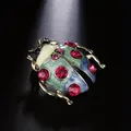 Elegante vintage lieveheersbeestje broche met roze strasstenen en kleurrijke emaille vleugels - Roze-Groen Lieveheersbeestje (k3-4-2358)