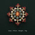 Exquisite vintage Baroque gold brooch featuring red crystals and white pearls details - Colorful Snowflake Sunflower Style (5089421201391)