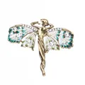 Elegante vintage geëmailleerde Franse speld met een engel en groene vlindervleugels. - Groen