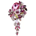 Eleganter Vintage-Kristall-Brosche mit rosa Strasssteinen und floralem Anhänger-Design - Rosa