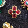 Luxury vintage Baroque style brooch with red gemstones and pearls in golden setting - Baroque Cross Gem (15)