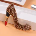 Vintage high heel and lipstick brooch with sparkling rhinestones and leopard print - High Heels & Lipstick Shape (O5-2-5397)