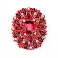 Vintage red crystal glass brooch with elegant floral pattern for women's clothing - Red