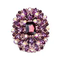 Elegant vintage purple crystal brooch with deep red central gem for women's fashion - Purple