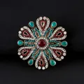 Broche vintage de estilo barroco con cristales rojos y verdes para ropa de gala - Mandala / Azul