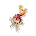 Vintage Chinese dragon brooch featuring sparkling crystals and red gradient enamel finish - Red