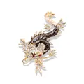Vintage gold-plated Chinese dragon brooch pin adorned with sparkling clear crystals - Black