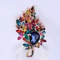 Elegant large colorful crystal rhinestone floral brooch for women's fashion apparel - Colorful