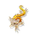 Exquisite golden Chinese dragon brooch with crystals and red eyes variant - Yellow