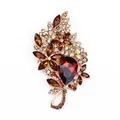 Elegant amber crystal floral brooch with teardrop stone for women costume accessory - Brown