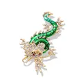 Exquisite vintage Chinese style dragon brooch with green enamel and sparkling rhinestones - Green