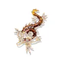 Eleganter goldener chinesischer Drachen-Brosche mit funkelnden Kristallen und Emaille - Dunkelbraun