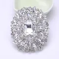 Elegant silver crystal glass brooch with central rectangular stone and vintage design - Silver