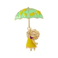 Cute cartoon girl with green umbrella brooch pin featuring creative drip oil finish - RW0094 Yellow / Yellow Skirt