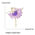 Ballerina brooch with purple enamel flower tutu, gold alloy finish and rhinestones. - Purple (0890)