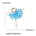 Elegant ballet dancer brooch with light blue enamel petals and sparkling rhinestones - Lake Blue (0890)