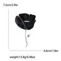Elegant black marble-textured flower brooch with silver stem, dimensions 7.5cm x 4.6cm - Black