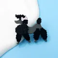 Close-up of a stylish black acrylic poodle brooch with glitter and a pink bow detail - Black (Q9-5-7598)