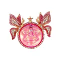 Broche vintage avec visage de soleil rose, accents papillons et strass étincelants. - Dame Solaire Rose (Style 6)