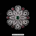 Élégante broche en cristal de style baroque vintage avec pierres rouges et vertes, 5,6 cm - Style 10