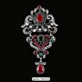 Broche en cristal baroque vintage avec pierres rouges et vertes en métal argenté - Style 4
