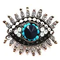Prachtige vintage Evil Eye-broche met fonkelende strassteentjes en turkooizen kralen - Zwart & Turquoise (Q9-1-7532)