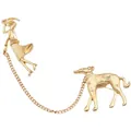 Vintage gold brooch set featuring lady and dog design connected by tassel chain - Vintage Person Dog Tassel Style (Style 17)