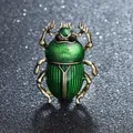 Vintage groene emaille kever broche speld met goudkleurig metaal en zwarte kristallen ogen - Kever Stijl 6