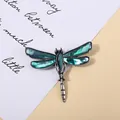Close-up of vintage abalone shell dragonfly brooch with iridescent green wings - Gradient Iridescent Style