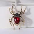 Antike goldfarbene Spinnenbrosche mit großem facettiertem rotem Edelstein und Dekor - SP08-Großer Roter Strass Gold Spinne