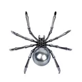 Vintage Insekten Spinne Brosche mit grauer Perle und schwarzen Strasssteinen verziert - SP12-Graue Künstliche Perle Spinne