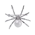 Modische vintage silberne Spinnenbrosche mit einer großen weißen Perle und Strasssteinen - SP13-Perle Strass Silber Spinne