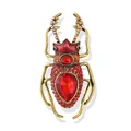 Vintage insect beetle brooch with red rhinestones and crystals on gold-tone metal - Red