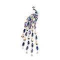 Elegante luxe pauwenbroche met kleurrijke steentjes en hangende details - Donkerblauwe Champagne Kwastje Stijl (03) / Universele Specificatie
