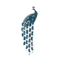 Vintage zilveren pauwenbroche met fonkelende blauwe strassteentjes en kwastjesstaart. - Blauw-Witte Strass Kwastje Stijl (07) / Universele Specificatie