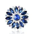 Elegant crystal flower brooch with deep blue rhinestones for suit and coat decor. - Dark Blue Faceted Crystal Floral Style