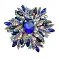 Elegant deep blue crystal flower brooch with shimmering rhinestones for formal suits - Dark Blue Sunburst Style / Dark Blue