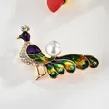 Elegante pauwenveer broche met glanzende strass-steentjes en een grote parel - Emaille Parel Vintage Pauw Stijl (11) / Universele Specificatie