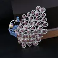 Elegante pauwenbroche met fonkelende paarse en blauwe strassteentjes op zilver - Paarse Grote Veer Vorm Stijl (12) / Universele Specificatie